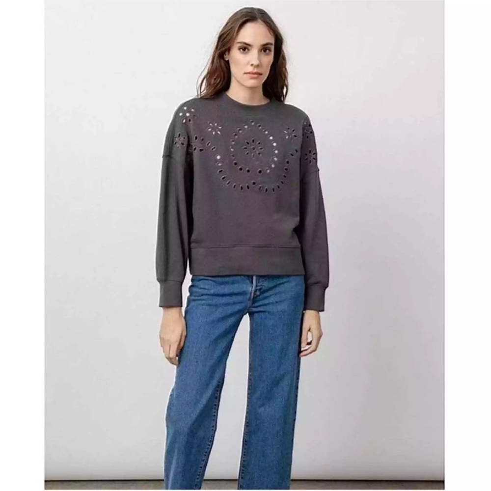 C Rails Vintage Black Dark Gray Eyelet Embroidery Alice Sweater Size Medium NWT